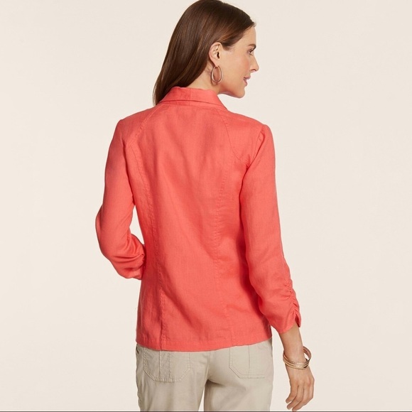 Chico’s Draped Front Linen Jacket Calliandra Pink NWT Vanity Size 2(US Large/12) - Picture 3 of 10